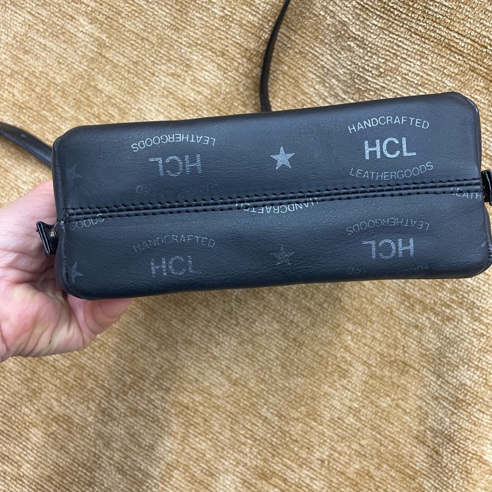HCL crossbody/matching wallet. Black leather with gold accents - Picture 4 of 16